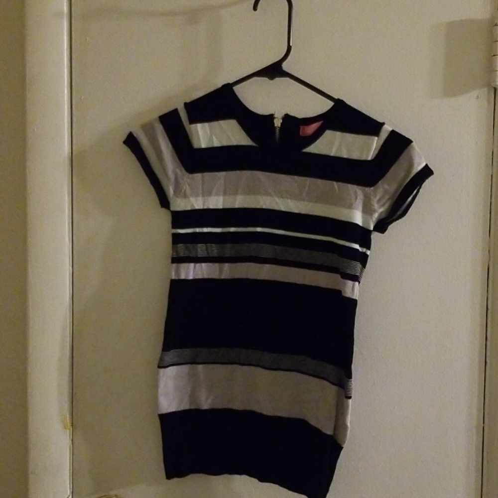 Little Girls Black/Grey/White striped dress